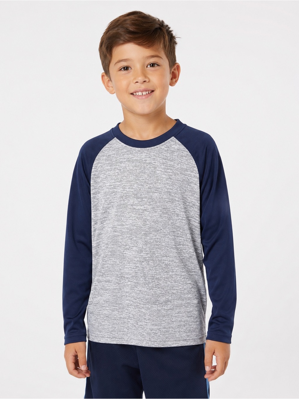 Kids Navy Raglan Sweatshirt - Heather Gray Body